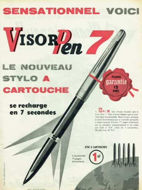 publicité Advertising 0921 1960  stylo Visor Pen 7 à cartouche plume garantie