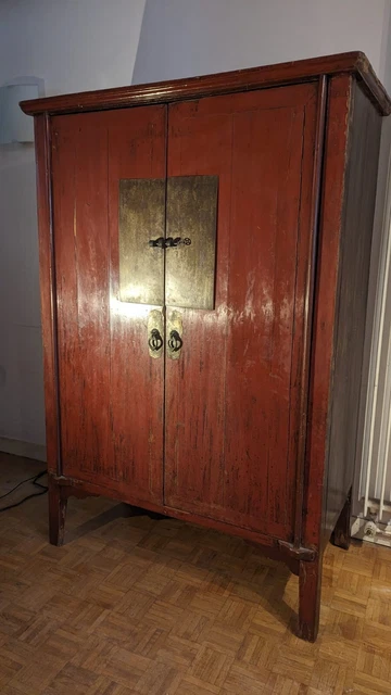 Armoire ancienne bonnetière patinée gris bleu ou penderie (D'occasion