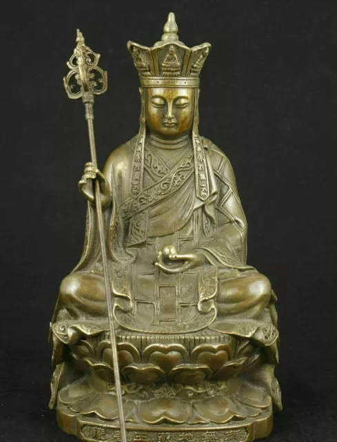 Chinese Old Bronze Collectable Handwork Carved Buddha Statue With Truncheon