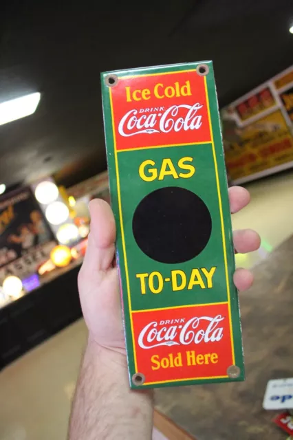 Rare Ice Cold Drink Coca Cola Gas Today Dealer Porcelain Metal Sign Soda Pop