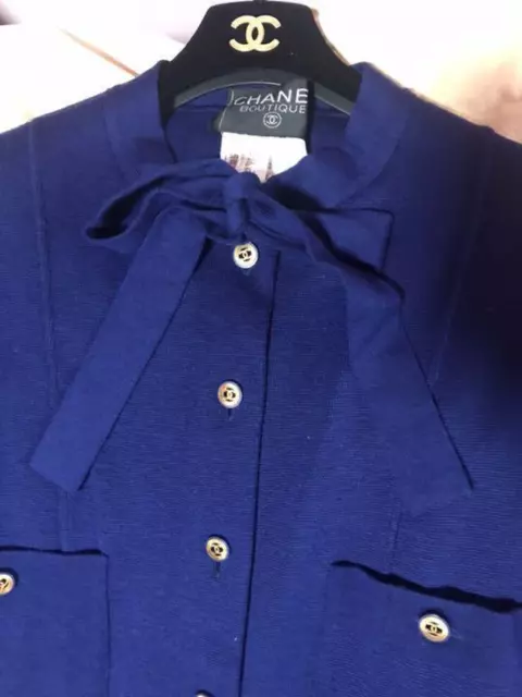 CHANEL Wool 100% Women's Cardigan Blue COCO Size42 Used 231219N 2