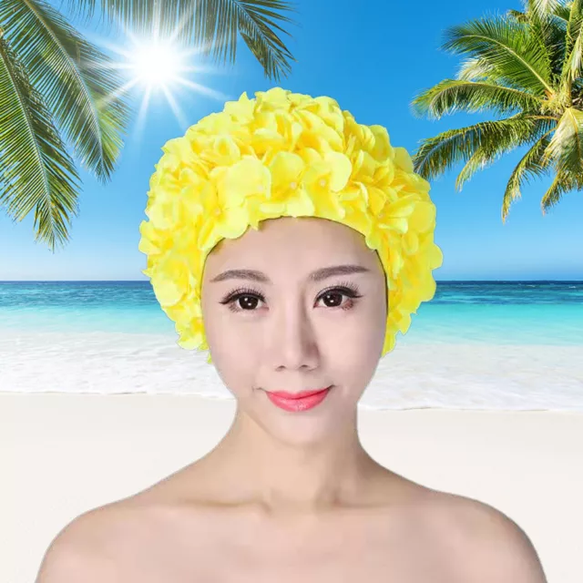 3D Flower Swim Pool Hat Breathable Bathing Cap Ear Protection Surf Hat for Women 2