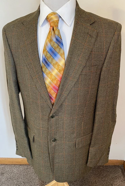 Palm Beach Sz 40R Brown Windowpane Plaid Wool Bamboo Sport Coat Jacket Blazer