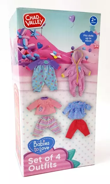 Set of 4 Doll Outfits Chad valley Babies To Love 2+ Years -Fits dolls up to 40cm