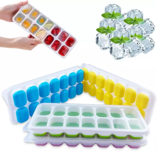 4 Stampi Cubetti Ghiaccio in Silicone Vaschetta Contenitore Congelatore Freezer