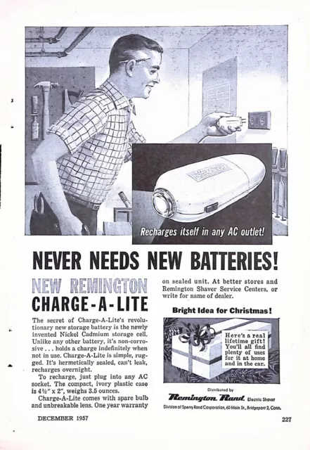 Remington Charge-a-Lite Print Ad Popular Mechanics Magazine December 1957