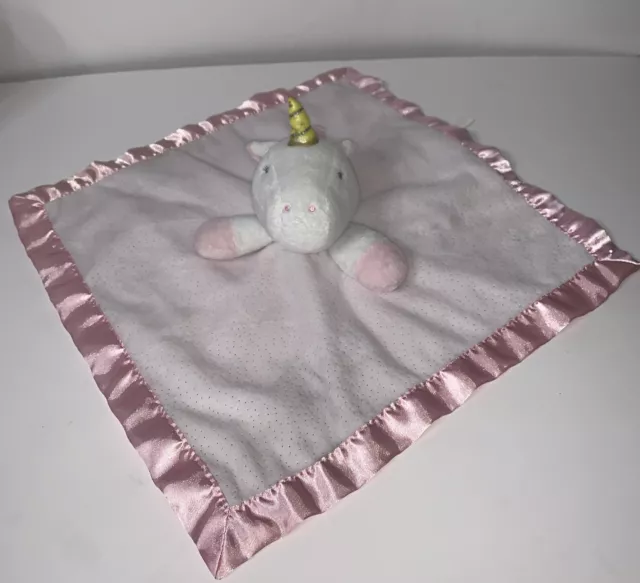 Cloud Island Unicorn Lovey Security Plush 14” x 14” White Pink FLAW
