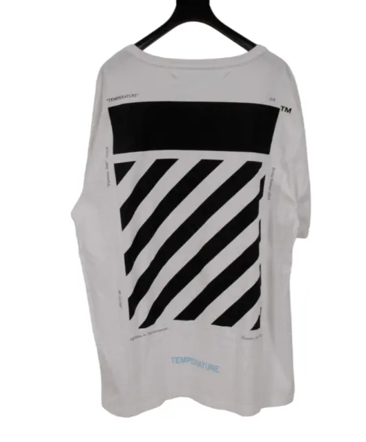 Off White Mens T Shirt Temperature Diagonal Size XXL White Black Cotton Logo