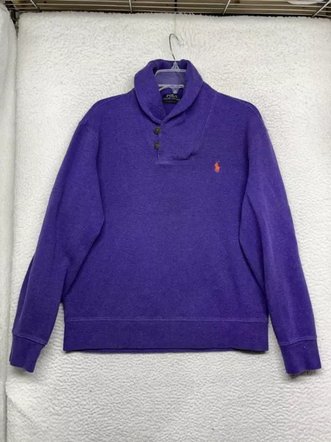 Polo Ralph Lauren Sweater Mens Large Purple Orange Small Pony Shawl Pullover