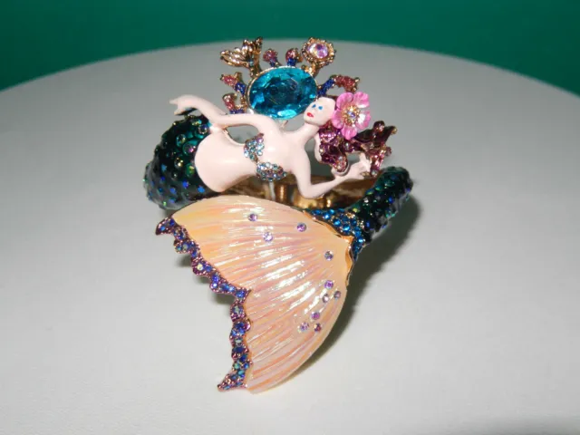 Authentic Betsey Johnson Crystal Mermaid Statement Bling Enamel Bracelet Nwt