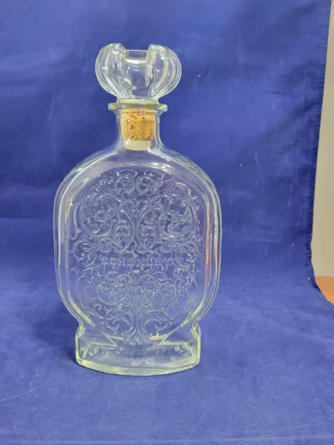 Vintage Embossed Schenley Glass Whiskey Liquor Bottle Decanter w Cork Stopper