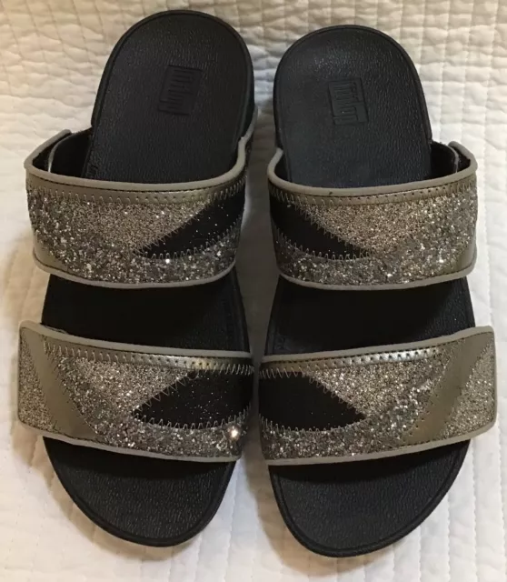 FITFLOP NIB MINA OMBRÉ GLITTER PEWTER GREY SLIDE 2 STRAP SANDAL Size 5