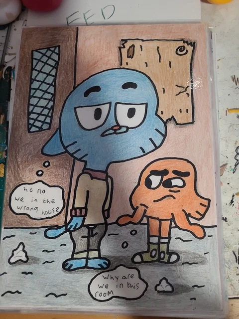 A ORIGINAL A4 Laminated Drawing Of Gumball £5.00 - PicClick UK