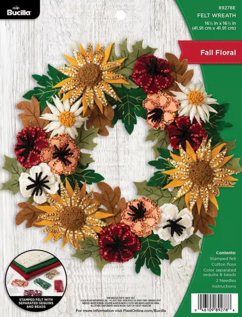 Bucilla 89278E Filz Applikation Kranz Kit, 16,5"" x 16,5"" Blumen Herbst