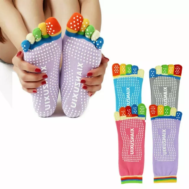Non Slip Skid Pilates Yoga Socks Anti-Slip Full Toe with Grips Cotton