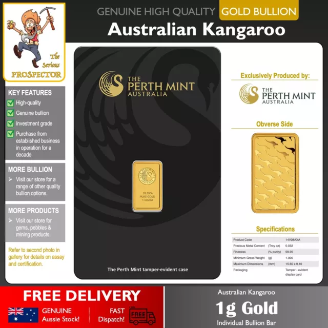 1g Gold Bullion Bar | Perth Mint | Kangaroo Minted | 99.99% | AVOID THE FAKES!