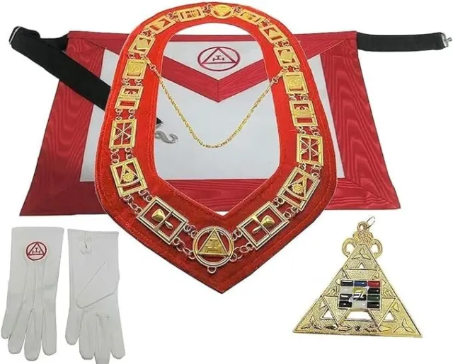 Masonic regalia Royal Arch synthetic Leather Apron , Chain Collar and Gloves Set