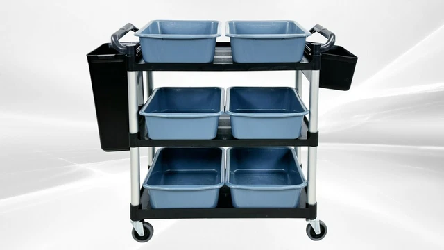 NEW Restaurant Cleaning Cart Bus Tables Janitorial Housekeeping 6 Wash Trash Can
