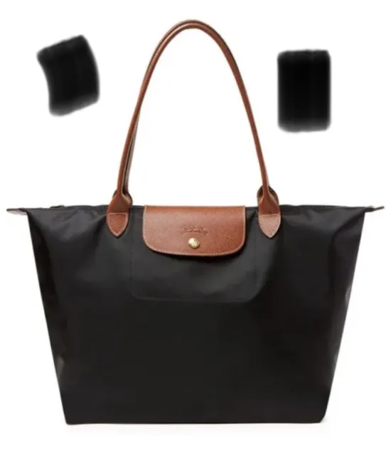 Longchamp Black Brown Strap Le Neo Large Tote Shoulder Bag Peony