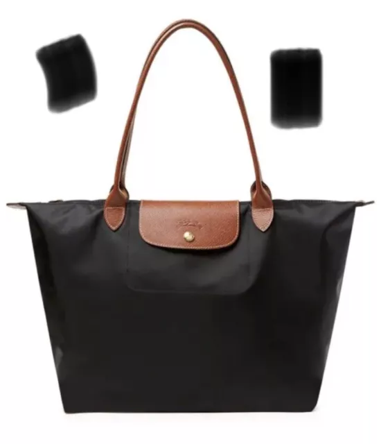 Longchamp Black Brown Strap Le Neo Large Tote Shoulder Bag Peony