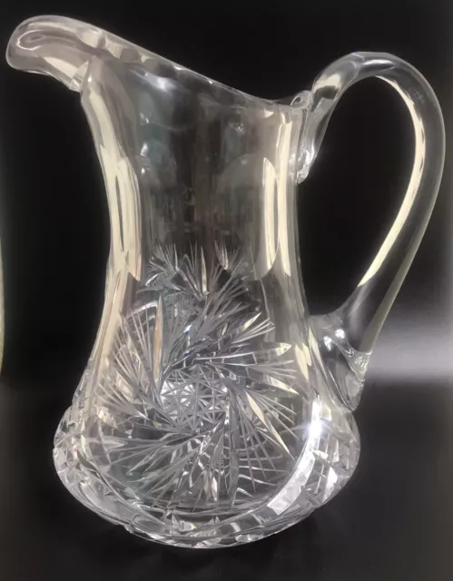 Crystal Glass Pitcher Decanter Star Thumbprint American Brilliant Period Cut Vtg