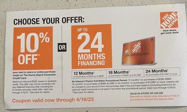 Home Depot Coupon 10% off Coupon In-Store or Online  Expire 04/16/2023