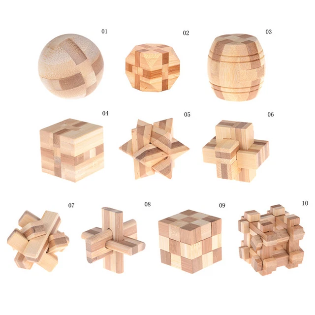 IQ BRAIN TEASER Kong Ming Lock Wooden Interlocking Burr 3D Puzzles Game ...