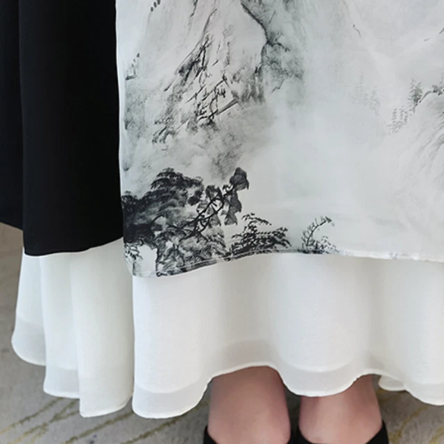 Robe Soirée Qipao En Jacquard Noir à Manches Courtes - Style Rétro, Perles, Neuve Avec étiquettes