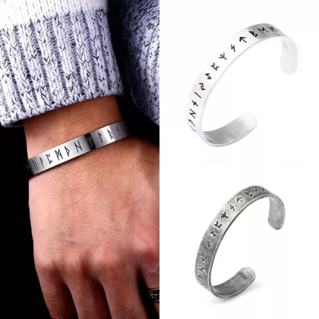 Viking Stainless Steel Rune Bangle Norse Cuff Vintage Bracelet