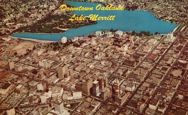 Vintage Postcard Downtown Oakland Lake Merritt Aerial View CA California