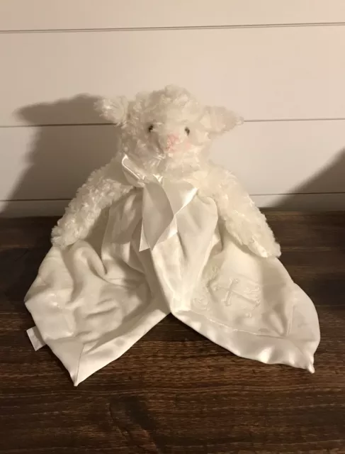 Bearington Baby White Lamb Sheep Blessed Cross Security Blanket Lovey Plush 14”