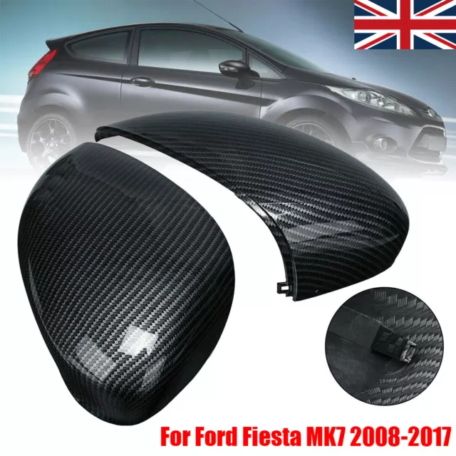 2x Door Wing Mirror Cover Carbon Fibre For Ford Fiesta MK7 Left+Right Side 08-17