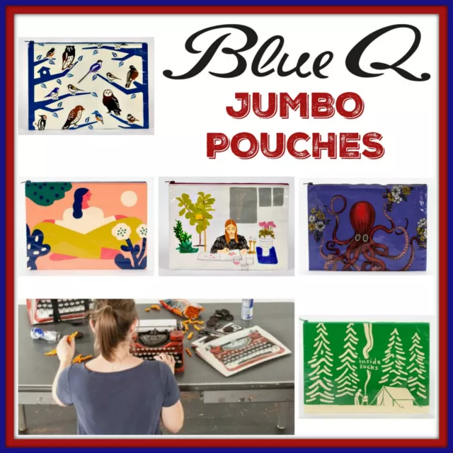 Blue Q JUMBO Zipper Pouch 95% Post Consumer Tote Your Stuff in Style! Organize!
