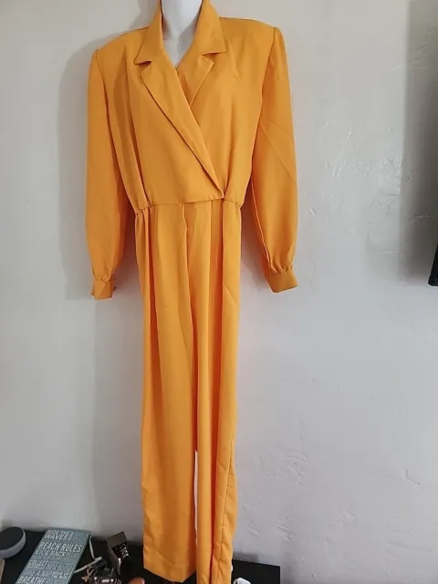 vintage 80's yellow jumpsuit andrea gayle leslie fay sz 8 lightweight poly 1980s