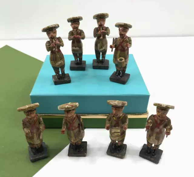 Vintage Hand Painted Wooden Band Musicians Miniatures Carved Wood Men Music