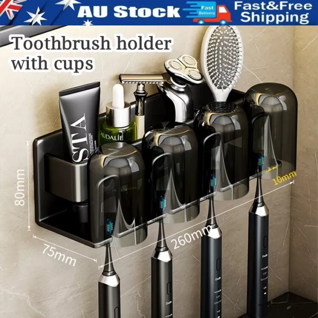 Space Metal Toothbrush Holder Wall Mounted Toothpaste Bathroom Rack with Cups