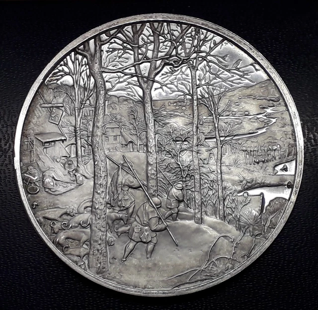 MÉDAILLE LE RETOUR DE LA CHASSE 1565 PIETER BRUEGEL L'ANCIEN Argent 50,8 mm 66gr