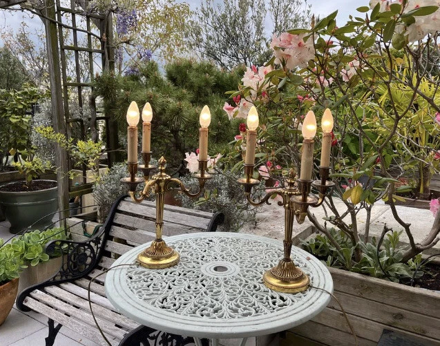 Vintage Beautiful Pair Bronze Candlestick Style of Louis XVI With Three Lights