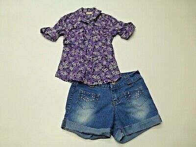 Girls Mudd Outfit Size 7/8 Purple Shirt & Pink Angel Size 8 Shorts Good Condtion