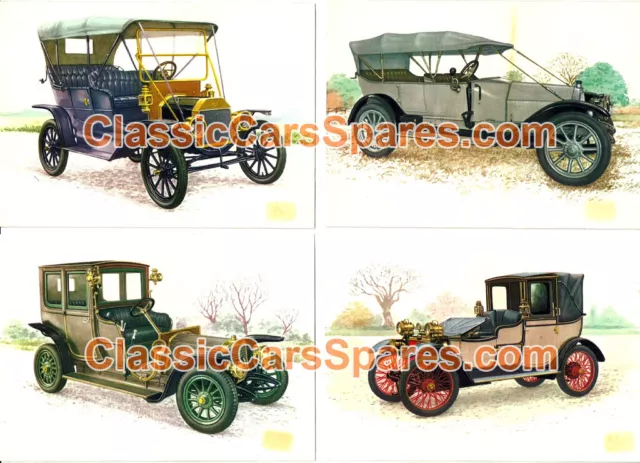 N.4 Cartoline Postali Auto Classiche Ford T Isotta Fraschini Lanchester Panhard