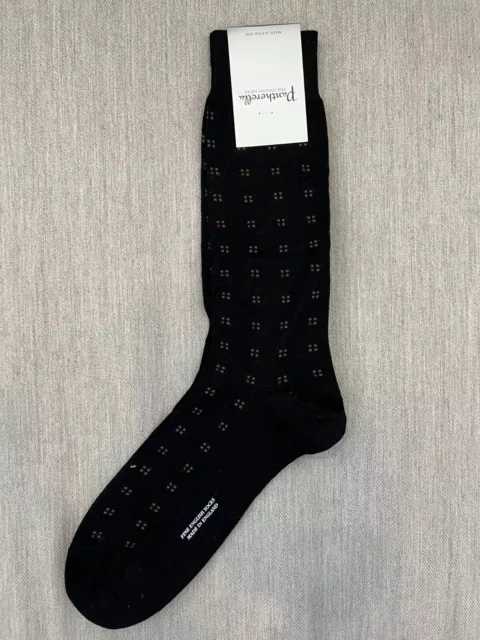 Nwt $32 Pantherella Fine English Socks Luxury Pattern 70% Cotton 30% Nylon Black