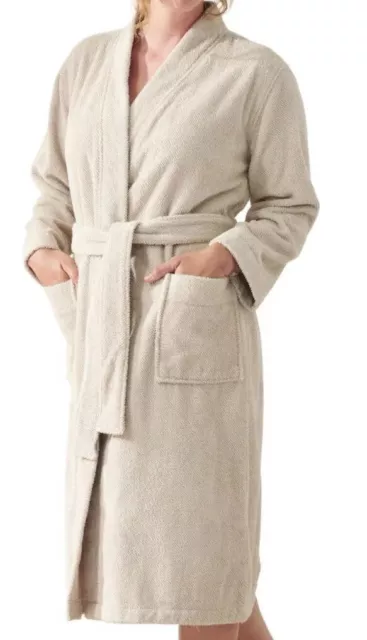 $148 NEW COYUCHI Air Weight Organic Cotton Unisex Robe Medium/Large Dune Beige