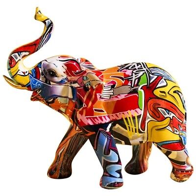 Painted Elephant Art Resin Sculpture Ornament Tabletop Home Office Decoration S