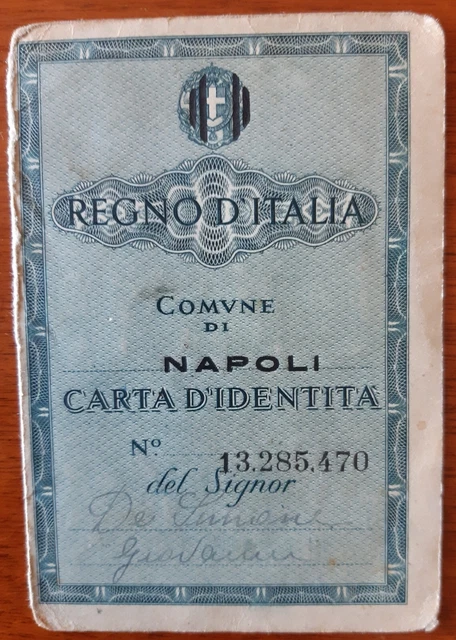 1949 TESSERA CARTA Identita' Comune Di Napoli Marca Da Bollo Diritti ...