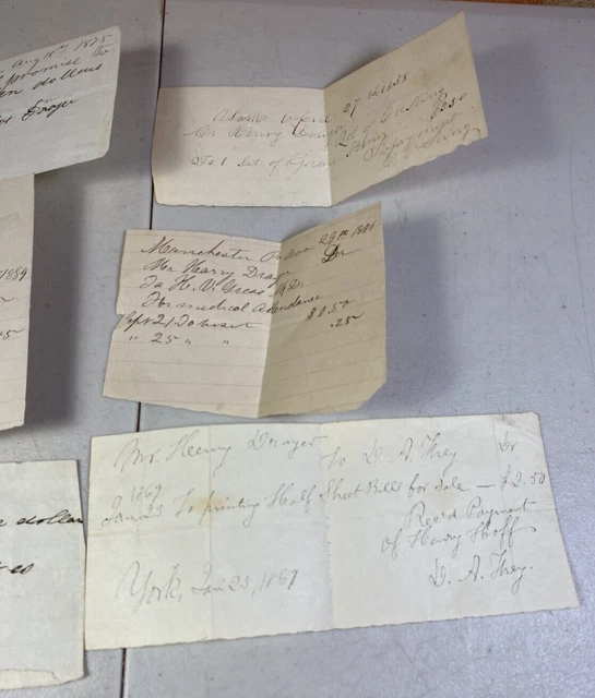 Lot of 6 Old Handwritten Pieces 1800s Henry Drayer, East Manchester Mt. Wolf, PA 2