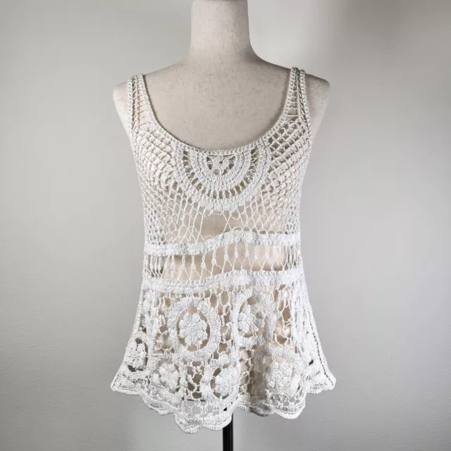 Crochet Tank Top Women's S/M White Yarn Boho Beachy Festival Cottagecore Summer