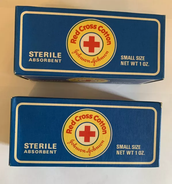 Vtg Red Cross Johnson & Johnson ROLL of COTTON - 2 Unopened 1 oz Boxes