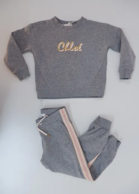 Chloe Girls Tracksuit Set Outfit Age 5 Yrs Jumper Sweatshirt Joggers Grey Logo