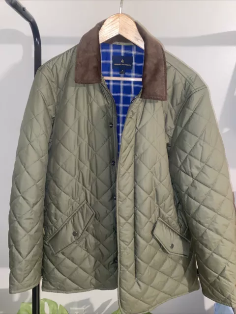 Mens Brooks Brothers Diamond Quilted Jacket Coat Olive Green MD Medium