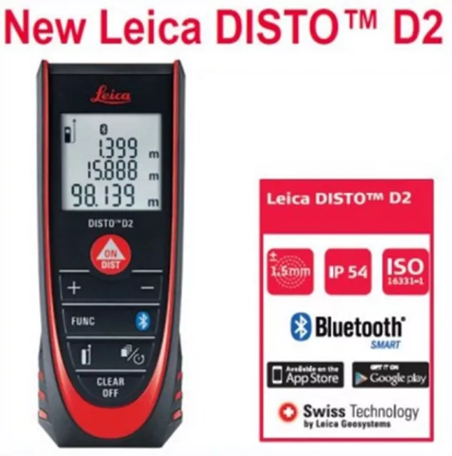 Leica Disto D2 NEW BLUETOOTH Laser Distance Meter 100m Measuring Range